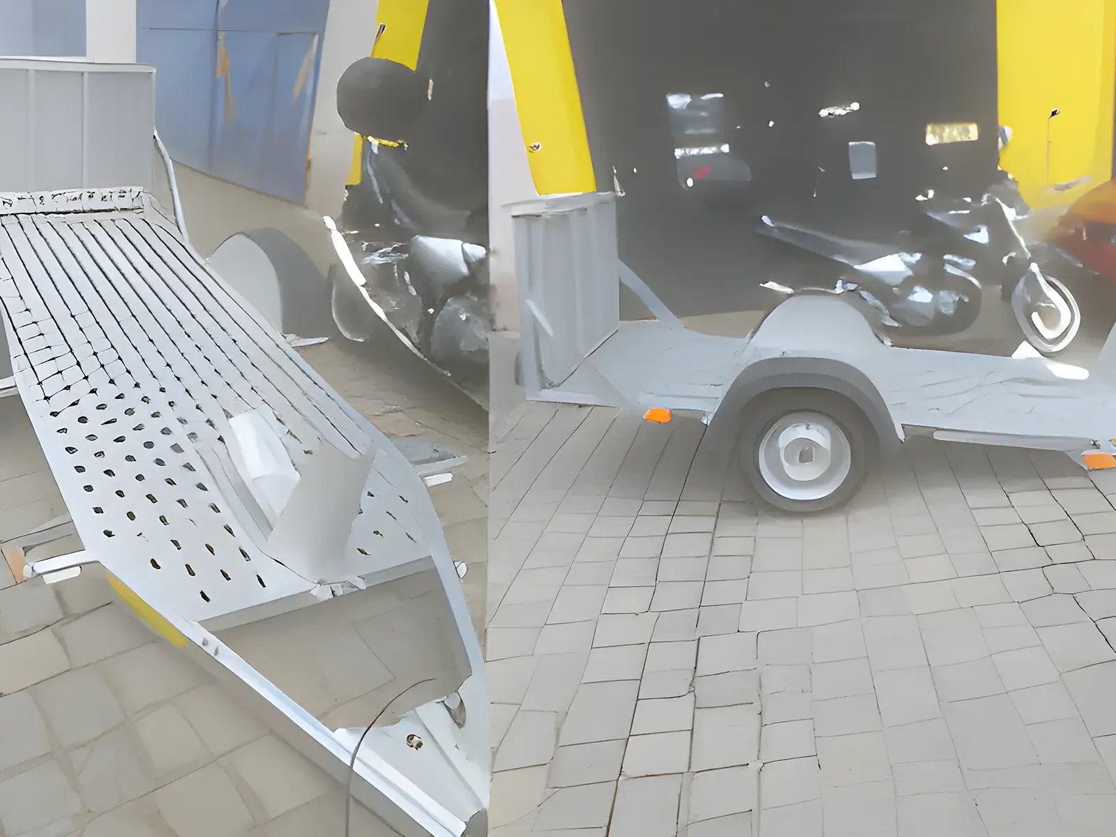 Přepravník motorek na provozovně v Liberci